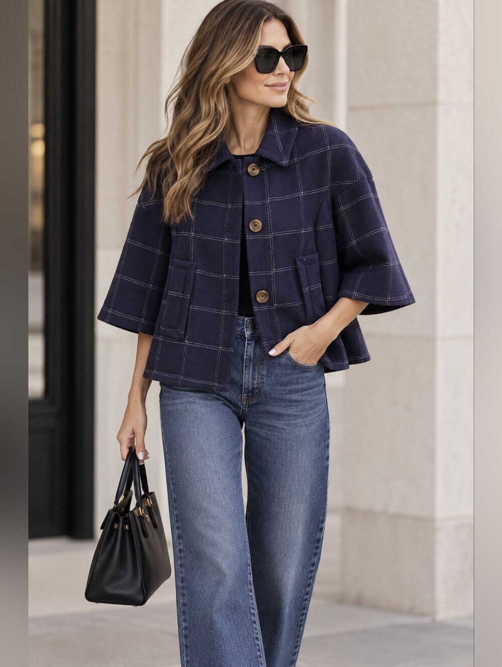 Marc by Marc Jacobs Blue Checkered Wool Coat Size M